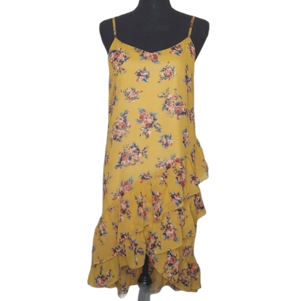 Angie L Floral Double Tiered Ruffle High-low Sheer Chiffon Dress